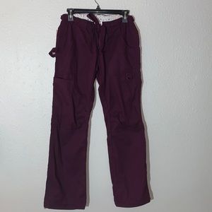 Kathy Peterson burgundy bootcut scrubs Sz XS adjustable joggers utility pockets